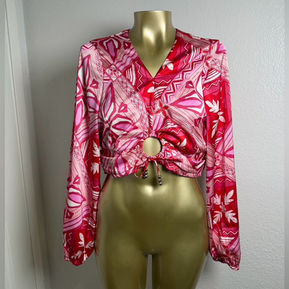 Caroline Constas pink tribal print blouse S
